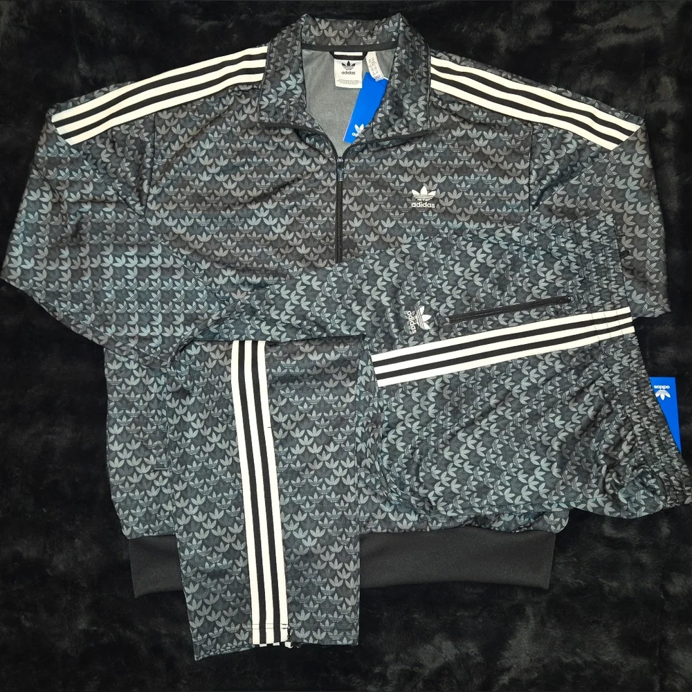 NWT-Mens Adidas Monogram Track Suit Black/Gray/White - Jacket XXL, Pants XL - Picture 5 of 12
